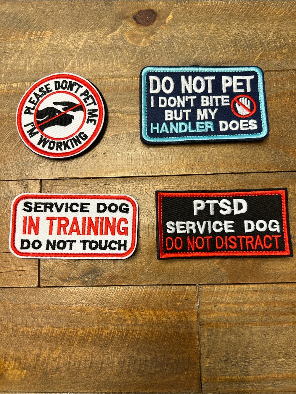 Service Dog Patches - PTSD, In Training, Do Not Pet - Assorted Colors Bundle 4